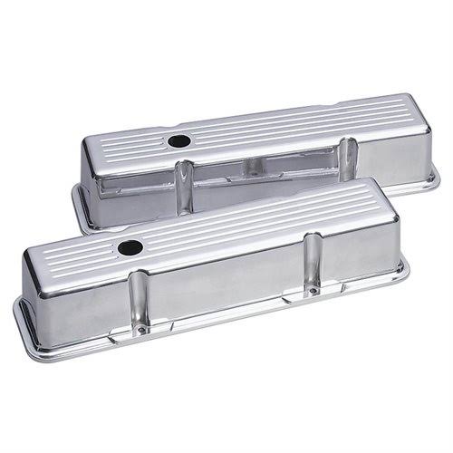 Summit Racing Die-Cast Aluminum Valve Covers for SBC 350, 400 and 305 Engines, Polished Tall Small Block Chevy Design