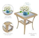 3-Piece Outdoor Patio Furniture Set with Two Swivel Rocker Chairs and Rattan Side Table, Wicker Glider Seating for Deck, Porch or Poolside, Brown and Blue