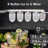 Portable Countertop Bullet Ice Maker with Handle, Basket & Scoop, Self-Cleaning 26 Lbs/24H Machine Ready in 6 Minutes, 9 Bullet Ice Cubes for Home, Kitchen, Camping & RV