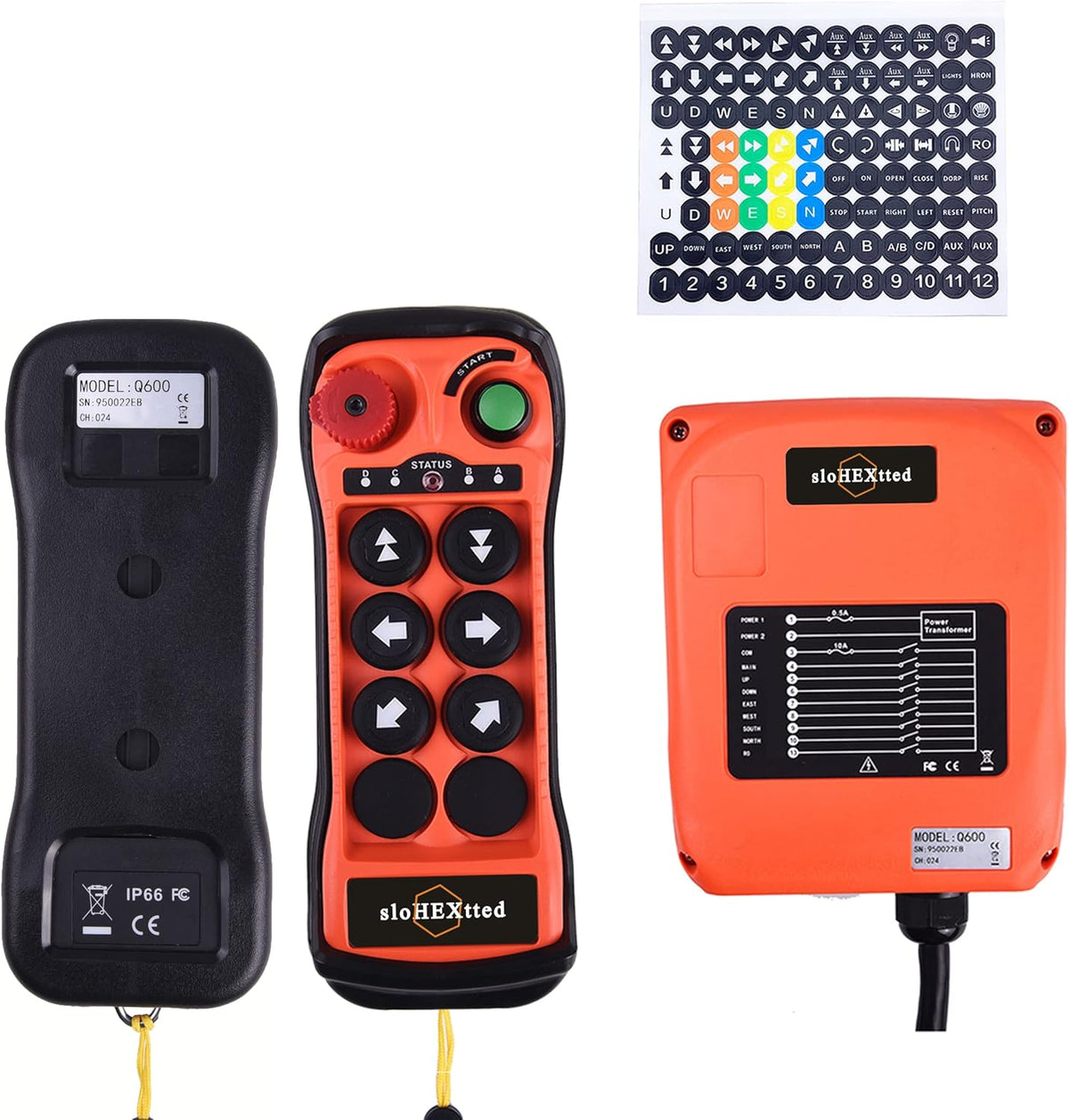 Wireless Radio Remote Control Kit for Electric Chain Hoists and Overhead Cranes, 6-Button Transmitter and Receiver with Emergency Stop, 12-24V AC/DC