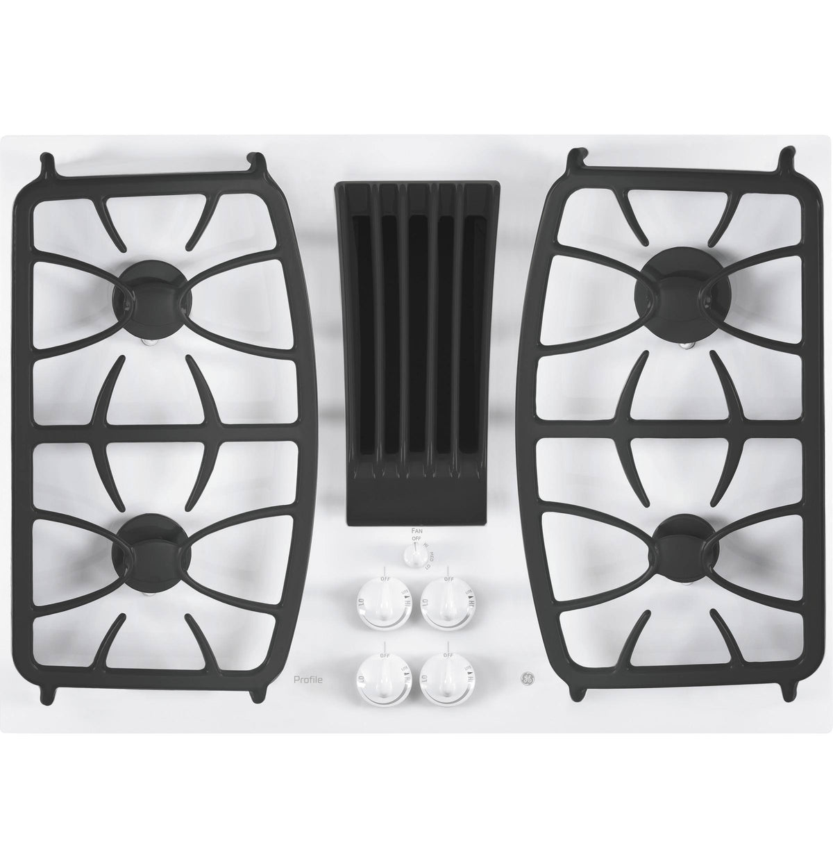 GE Profile PGP9830TJWW 30-Inch Built-In Gas Cooktop with Downdraft Ventilation, White