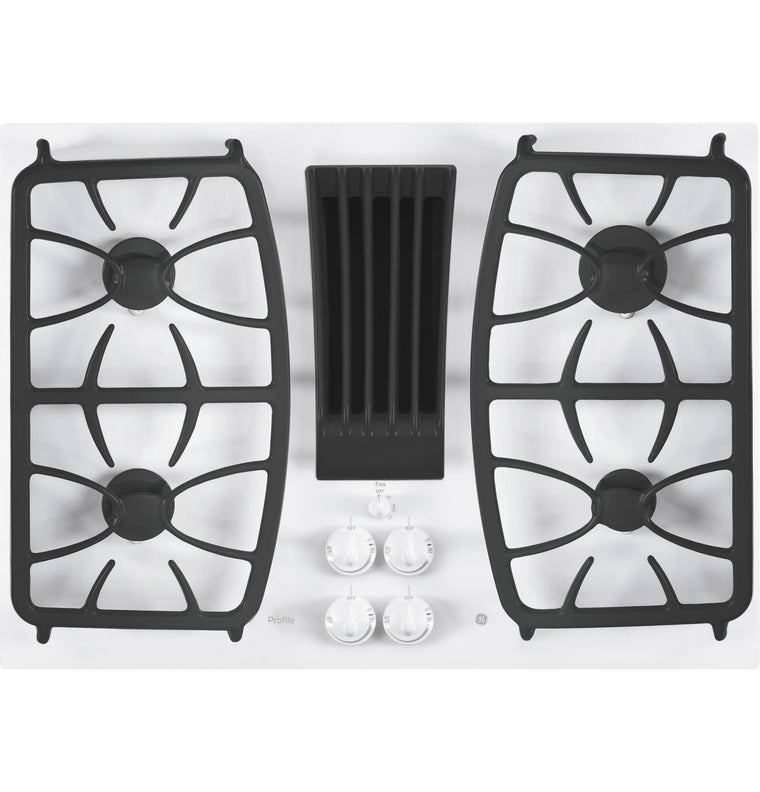 GE Profile PGP9830TJWW 30-Inch Built-In Gas Cooktop with Downdraft Ventilation, White