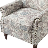 HULALA HOME Upholstered Wingback Accent Chair with Removable Cushion, Wood Legs and Nailhead Trim, Floral Living Room or Bedroom Armchair, Blue