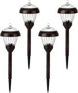 Solpex 4-Pack High-Lumen Solar Pathway Lights with 2 Bright LEDs, IP65 Waterproof Metal Housing and Auto On/Off