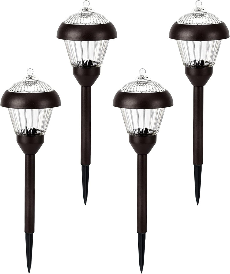 Solpex 4-Pack High-Lumen Solar Pathway Lights with 2 Bright LEDs, IP65 Waterproof Metal Housing and Auto On/Off