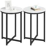 Yaheetech 16in Round Faux Marble End Table with X-Based Design & Sturdy Metal Legs, Modern Accent Sofa Table for Living Room, Black
