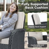 3-Piece Outdoor Patio Furniture Set with Two Swivel Rocker Chairs and Rattan Side Table, Wicker Glider Seating for Deck, Porch or Poolside, Brown and Blue