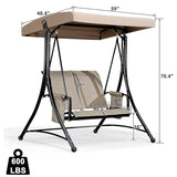 PURPLE LEAF Deluxe 3-Seat Patio Porch Swing with Weather-Resistant Steel Frame, Adjustable Tilt Canopy and Beige Finish