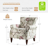 HULALA HOME Upholstered Wingback Accent Chair with Removable Cushion, Wood Legs and Nailhead Trim, Floral Living Room or Bedroom Armchair, Blue