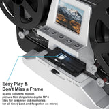 8mm Super 8 Film Scanner and Digital MovieMaker Converter with 2.4-Inch LCD, Silver Finish and 32 GB SD Card for 3-Inch and 5-Inch Film Reels
