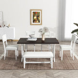 Natural Mid-Century Dining Set for 6 with Wood Table, 4 Upholstered Chairs, and 1 Bench for Kitchen or Dining Room
