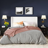 Allewie Queen Velvet Platform Bed with Vertical Channel-Tufted Wingback Headboard, Strong Wooden Slats, No Box Spring Required, Easy Assembly, Black