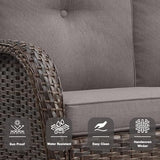 3-Piece Outdoor Patio Furniture Set with Two Swivel Rocker Chairs and Rattan Side Table, Wicker Glider Seating for Deck, Porch or Poolside, Brown and Blue