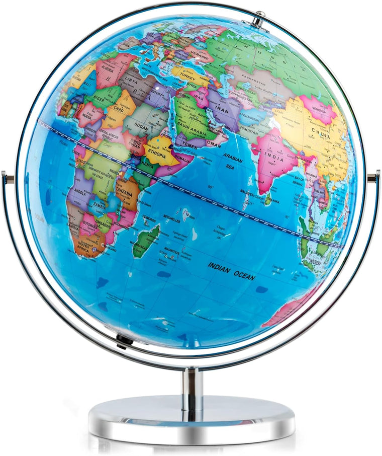 COSTWAY 13-Inch Illuminated World Globe with LED Light, Clear Easy-to-Read Map, 720° Rotation, and Educational Geographic Design for Students and Classrooms