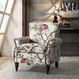 HULALA HOME Upholstered Wingback Accent Chair with Removable Cushion, Wood Legs and Nailhead Trim, Floral Living Room or Bedroom Armchair, Blue