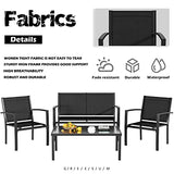 Greesum 4-Piece Outdoor Patio Conversation Set with Glass Coffee Table, Black Furniture for Lawn, Garden or Poolside