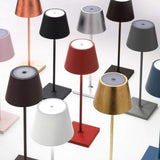 Zafferano Poldina Pro Touch-Dimmable LED Table Lamp in BORDEAUX, Powder-Coated Aluminum with IP54 Protection, Indoor/Outdoor Use, Contact Charging Base and USA Plug