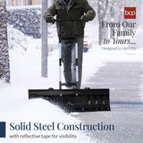 36in Galvanized Heavy-Duty Snow Pusher with 2 Wheels, Adjustable Handle & Blade Angle for Snow Removal, Black