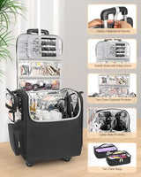 Relavel Rolling Makeup Train Case with 4 Wheels, Heat-Insulated Full-Layer Design, Adjustable Dividers and Organized Storage for Cosmetics and Hair Tools