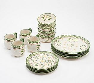 Temp-tations Old World Essential Dinnerware Set, 16-Piece, Green