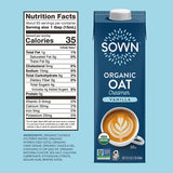 SOWN Organic Oat Creamer, Unsweetened Barista-Style Plant-Based Milk, 32 oz Pack of 6