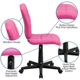 Pink Contemporary Office Swivel Chair by Pemberly Row, Featuring a Quilted Mid-Back Design