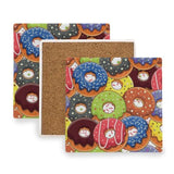 4-Piece Donuts Ceramic Coaster Set, 3.9-Inch Absorbent Heat-Resistant Drink Coasters with Cork Bases for Home, Kitchen or Bar
