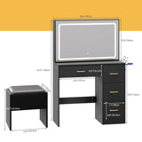 Dextrus Charcoal Black Makeup Vanity Table with Large Mirror and LED Lights for Bedroom Dressing Areas