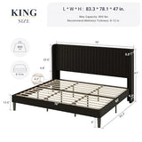 Allewie Queen Velvet Platform Bed with Vertical Channel-Tufted Wingback Headboard, Strong Wooden Slats, No Box Spring Required, Easy Assembly, Black