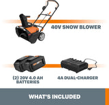 Worx WG471 40V Power Share Cordless Snow Blower with 20-Inch Clearing Width and Brushless Motor
