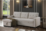 Devion Furniture 92-Inch Modern Reversible L-Shaped Sleeper Sectional Sofa with Chaise, Side Compartment, Polyester Fabric Upholstery and Sleeper Bed, Light Gray