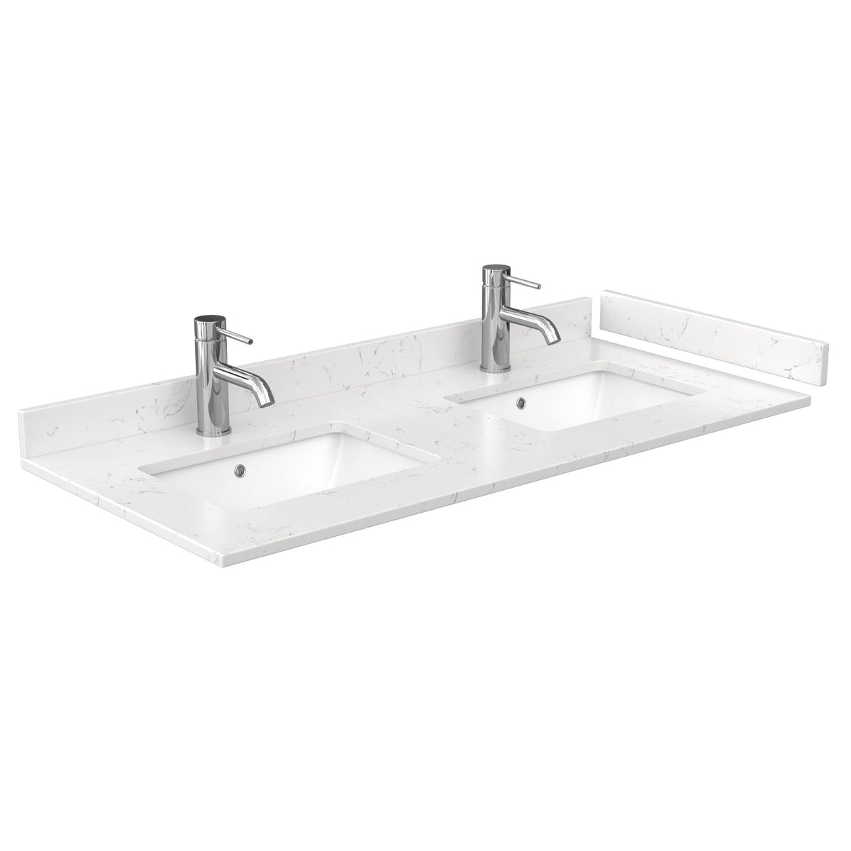 48×22 Double Countertop with Light-Vein Carrara Cultured Marble, Undermount Square Sinks, Backsplash and Sidesplash