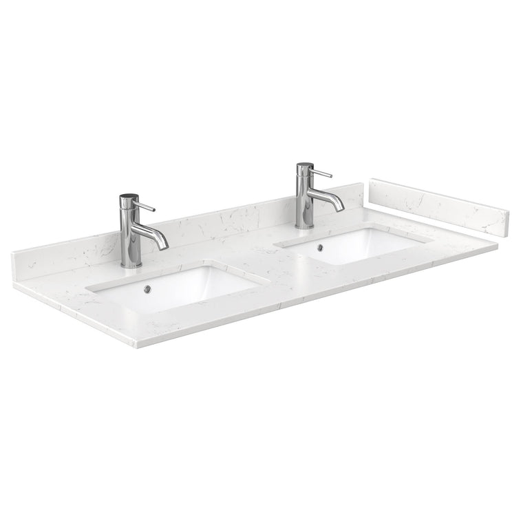 48×22 Double Countertop with Light-Vein Carrara Cultured Marble, Undermount Square Sinks, Backsplash and Sidesplash