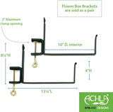 ACHLA DESIGNS 35.5-Inch Copper-Plated Window Box Planter with Black Railing Clamp Brackets
