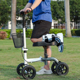 RINKMO Foldable All-Terrain Knee Scooter in White and Blue, Walker for Foot Injuries and Crutches Alternative