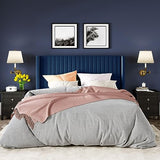 Allewie Queen Velvet Platform Bed with Vertical Channel-Tufted Wingback Headboard, Strong Wooden Slats, No Box Spring Required, Easy Assembly, Black