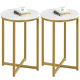 Yaheetech 16in Round Faux Marble End Table with X-Based Design & Sturdy Metal Legs, Modern Accent Sofa Table for Living Room, Black