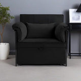 Convertible 3-in-1 Sleeper Sofa Bed with Pullout Bed and Side Pocket, Black Futon Loveseat for Living Room, Bedroom or Small Spaces