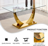 HomVent Rectangular Dining Table with 0.39-Inch Clear Tempered Glass Top and Stainless Steel Base, Gold Base for Kitchen, Dining Room or Home Office