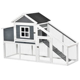 PawHut White Wooden Chicken Coop with Nesting Box and Run, 69×22 Inches
