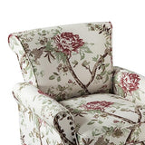 HULALA HOME Upholstered Wingback Accent Chair with Removable Cushion, Wood Legs and Nailhead Trim, Floral Living Room or Bedroom Armchair, Blue