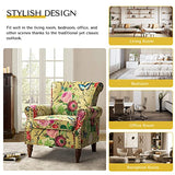 HULALA HOME Upholstered Wingback Accent Chair with Removable Cushion, Wood Legs and Nailhead Trim, Floral Living Room or Bedroom Armchair, Blue