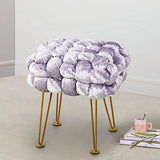 Retro Green Upholstered Ottoman Bench with Golden Legs, 16 x 16 x 16, Fluffy Accent Seat and Shoe Stool for Entryway, Bedroom, Living Room, or Vanity