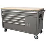 Husky Mobile Workbench with Hardwood Top, 56 in. W 5-Drawer and 1-Door Deep Tool Chest in Gloss Gray