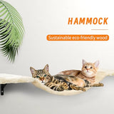 7-Piece Wall-Mounted Cat Furniture Set with Climbing Shelves, Perches, Bridge, Hammock, Scratching Board and Ball, Indoor Wood Activity Center, Beige