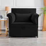 Convertible 3-in-1 Sleeper Sofa Bed with Pullout Bed and Side Pocket, Black Futon Loveseat for Living Room, Bedroom or Small Spaces