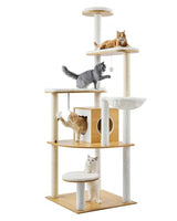 VEVOR 55.12-Inch Cat Tower with Enclosed Litter Box, Multi-Level Condo Design, Perches, Sisal Scratching Posts, and Hammock for Indoor Cats