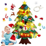 3.2ft DIY Felt Christmas Tree Set for Toddlers, Featuring 5M LED String Lights, 32Pcs Detachable Ornaments and Hanging Rope for Wall, Door or Home Decor