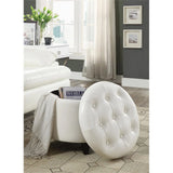 Pemberly Row Modern Round Ottoman with Ivory Faux Leather Fabric