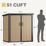 DWVO 5 x 3ft Gray Resin Outdoor Storage Shed with Floor, Window, Waterproof Construction, and Lockable Door for Garden, Yard, or Patio